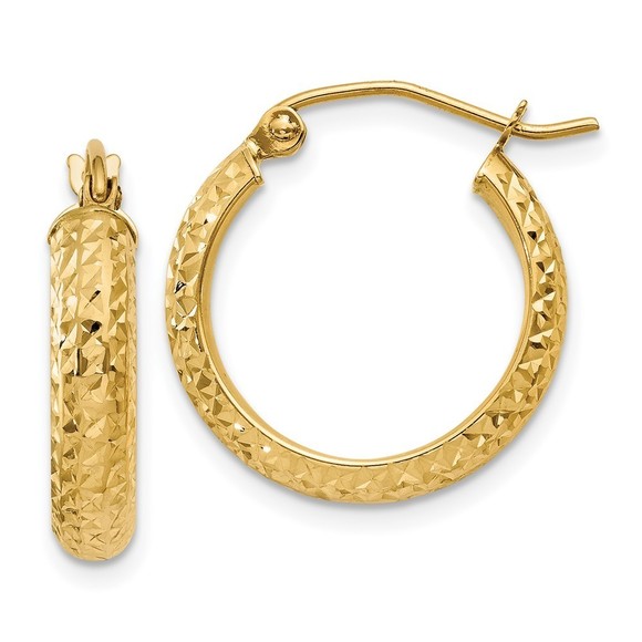 14k Yellow Gold Diamond-cut 3.5x17mm Hollow Hoop Earrings 17 L x 3.5 mm W